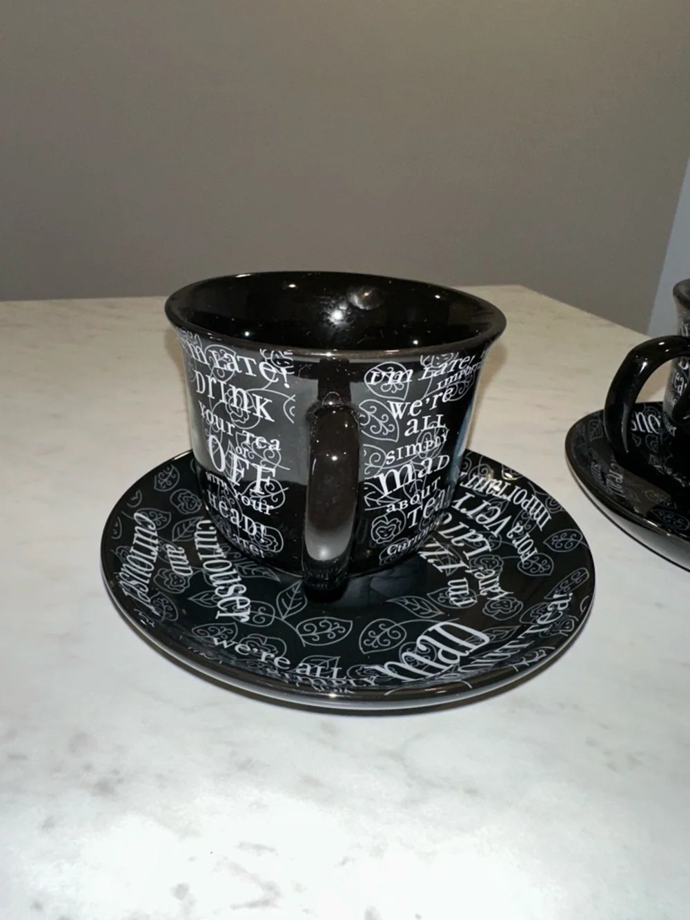 RARE!! New Disney Alice in Wonderland Black Teacup & Saucer Sets - 2 sided